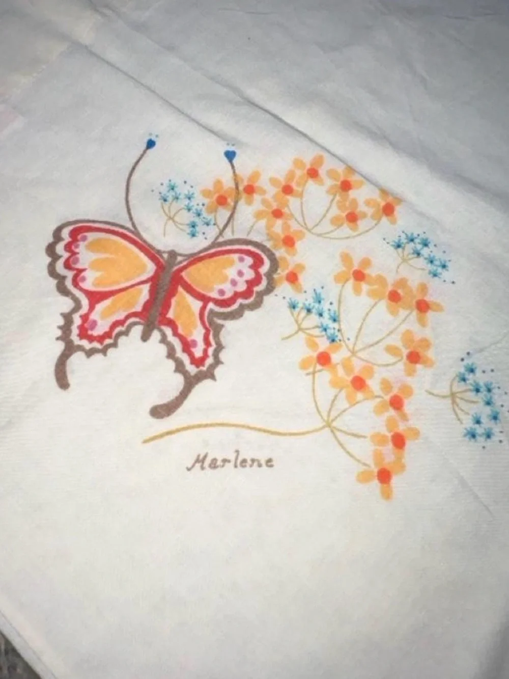 Vintage 1975 Cream Butterfly Print Pillowcase